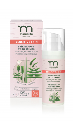 MARGARITA SENSITIVE SKIN Drėkinamasis veido kremas su ekologiška beržų sula ir vaistažolių ekstraktais 50ml